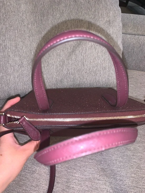 kate spade New York shimmy glitter crossbody satchel in deep nova burgundy purse - Picture 7 of 12